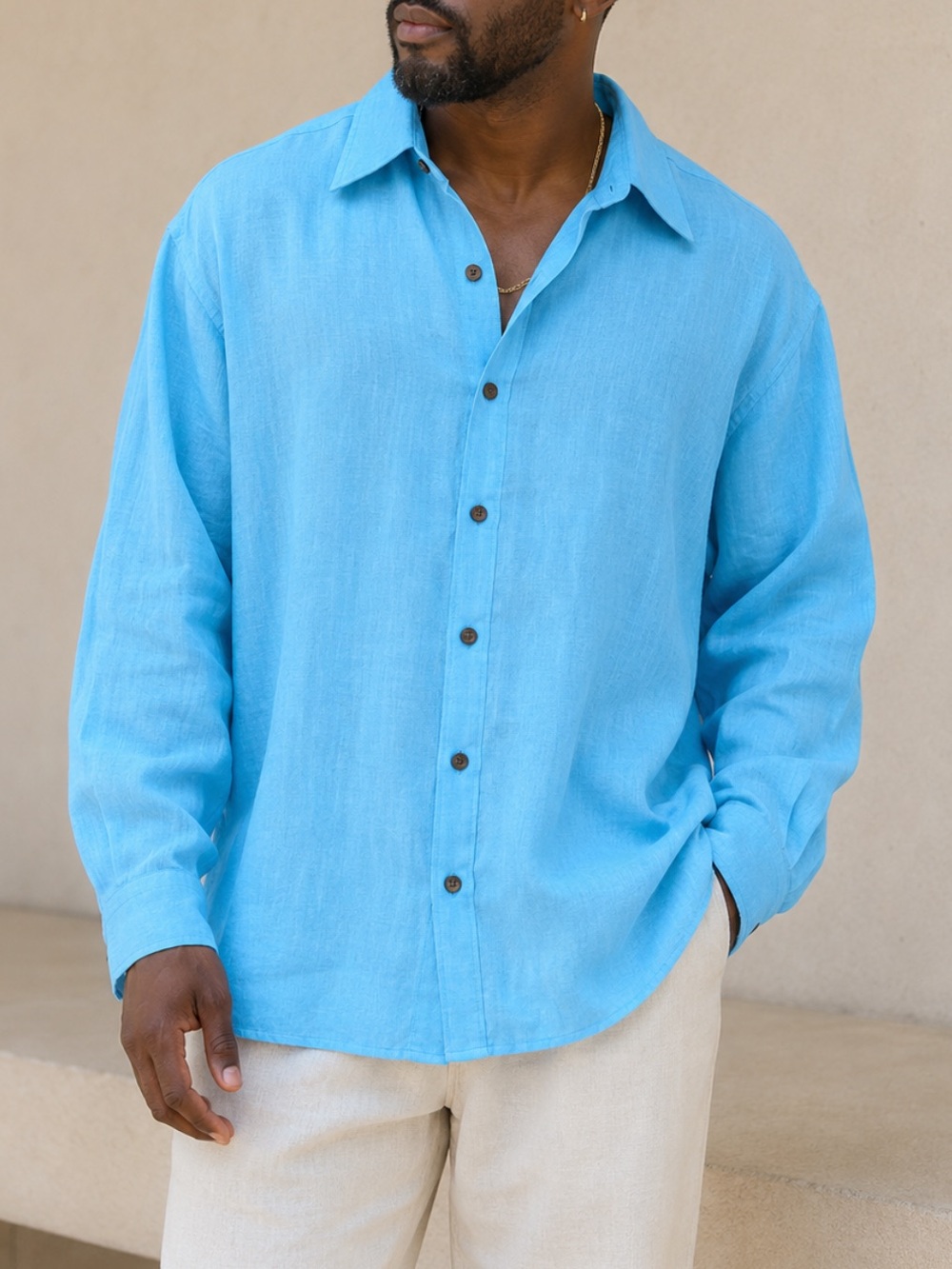 Made In Ghana African Linen Handmade Tribal Pattern Lined Button Down Shirt
